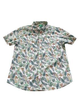 Dip Mens Hawaiian Leaf Print Button Down Shirt Short Sleeve Casual Lightweight